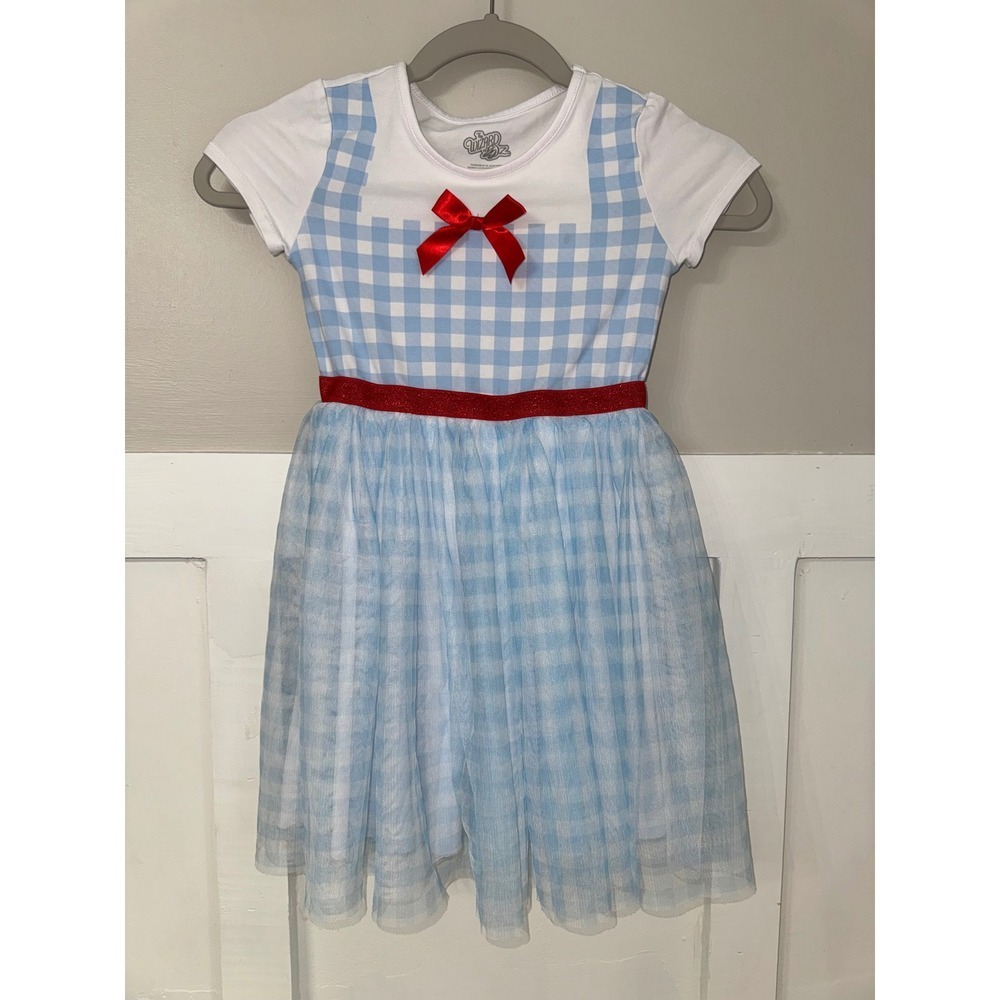 Wizard of Oz Dorothy Dress Blue Gingham Tulle Skirt Red Bow Girls Small